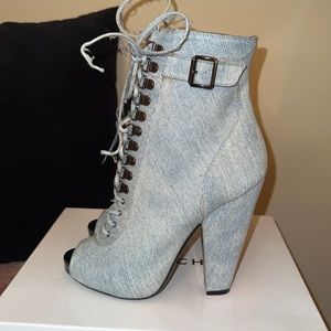 Vintage Givenchy Denim Lace Up Ankle Boots